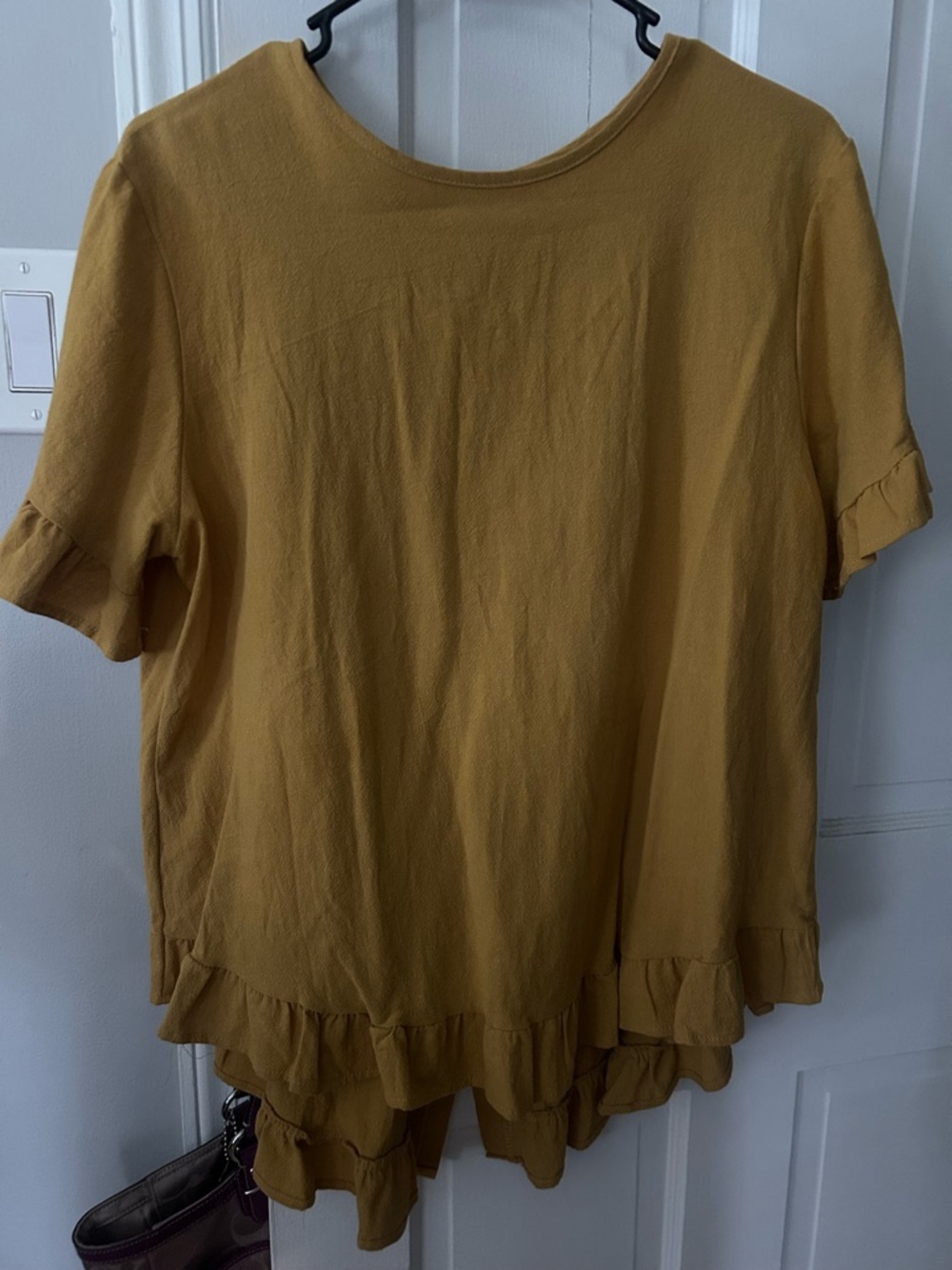 Relaxed Ruffle-Hem Blouse in Mustard